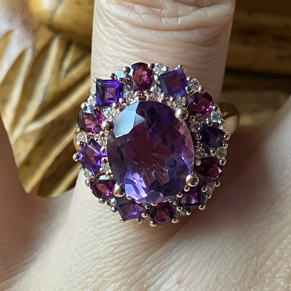 Natural Rose De France Amethyst Garnet Sterling Silver Cocktail Ring - Picture 1 of 8